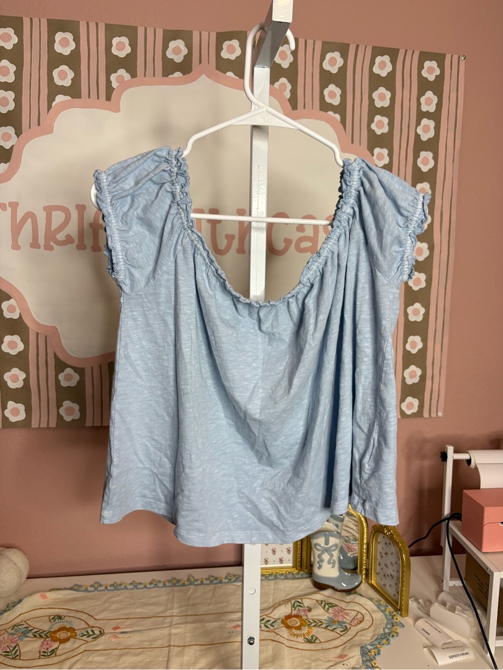 American Eagle Light Blue Women's Off-Shoulder Top
